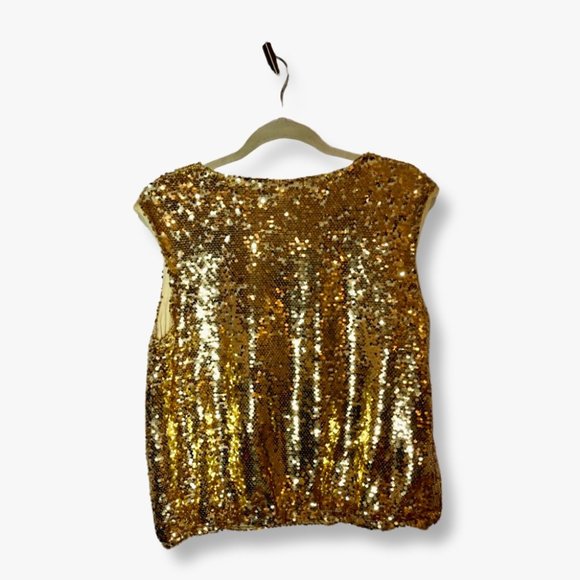 MARC NEW YORK Gold Sequin Sleeveless Holiday Party Top Size Medium New W/ Tags - Picture 2 of 8